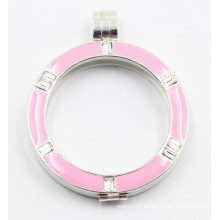 Simple 35mm Rd Stainless Steel Locket with Enamel Top & Clear Stones